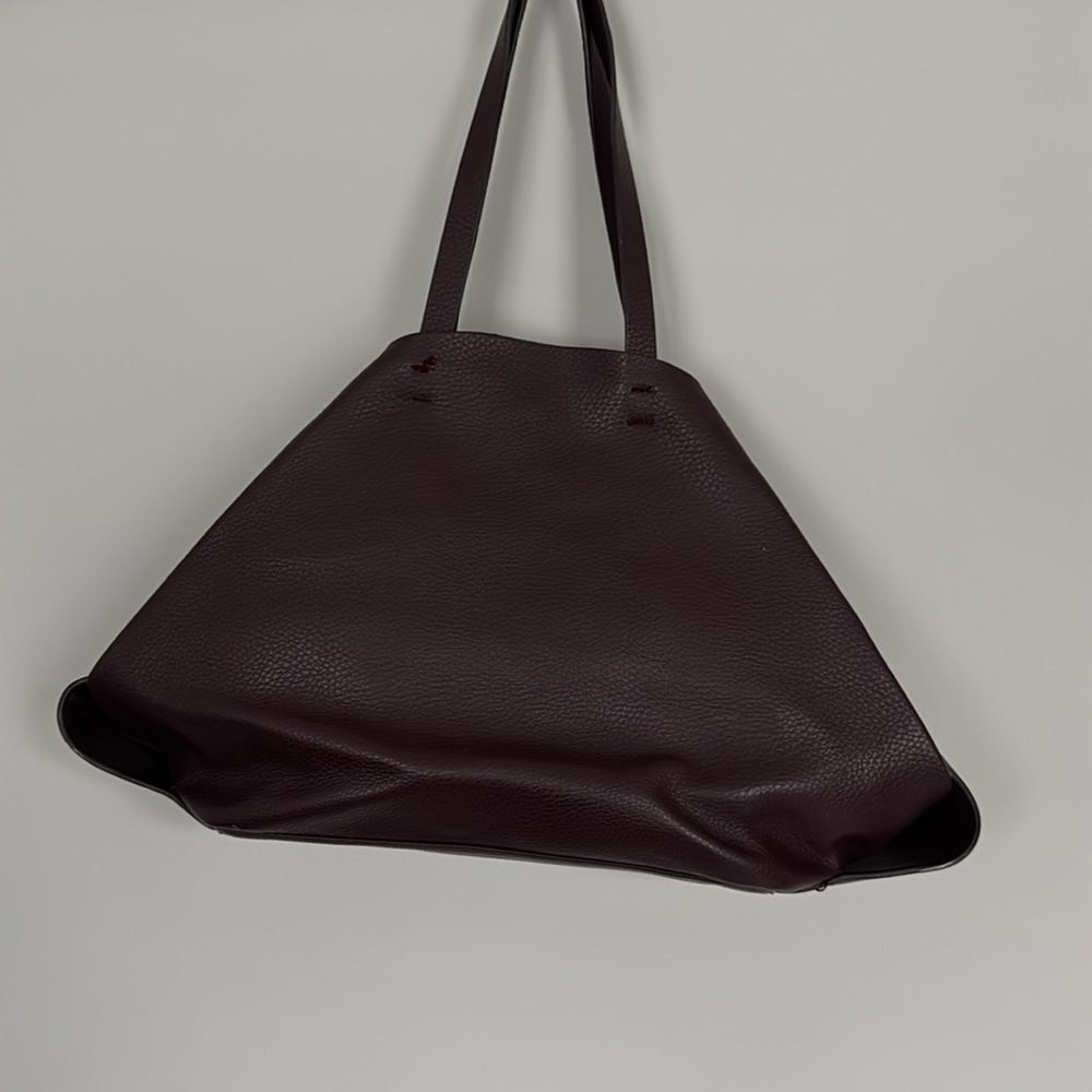 Zara Basic Pebbled Vegan Leather Burgundy Tote Bag, Maroon Snap Top Carryall